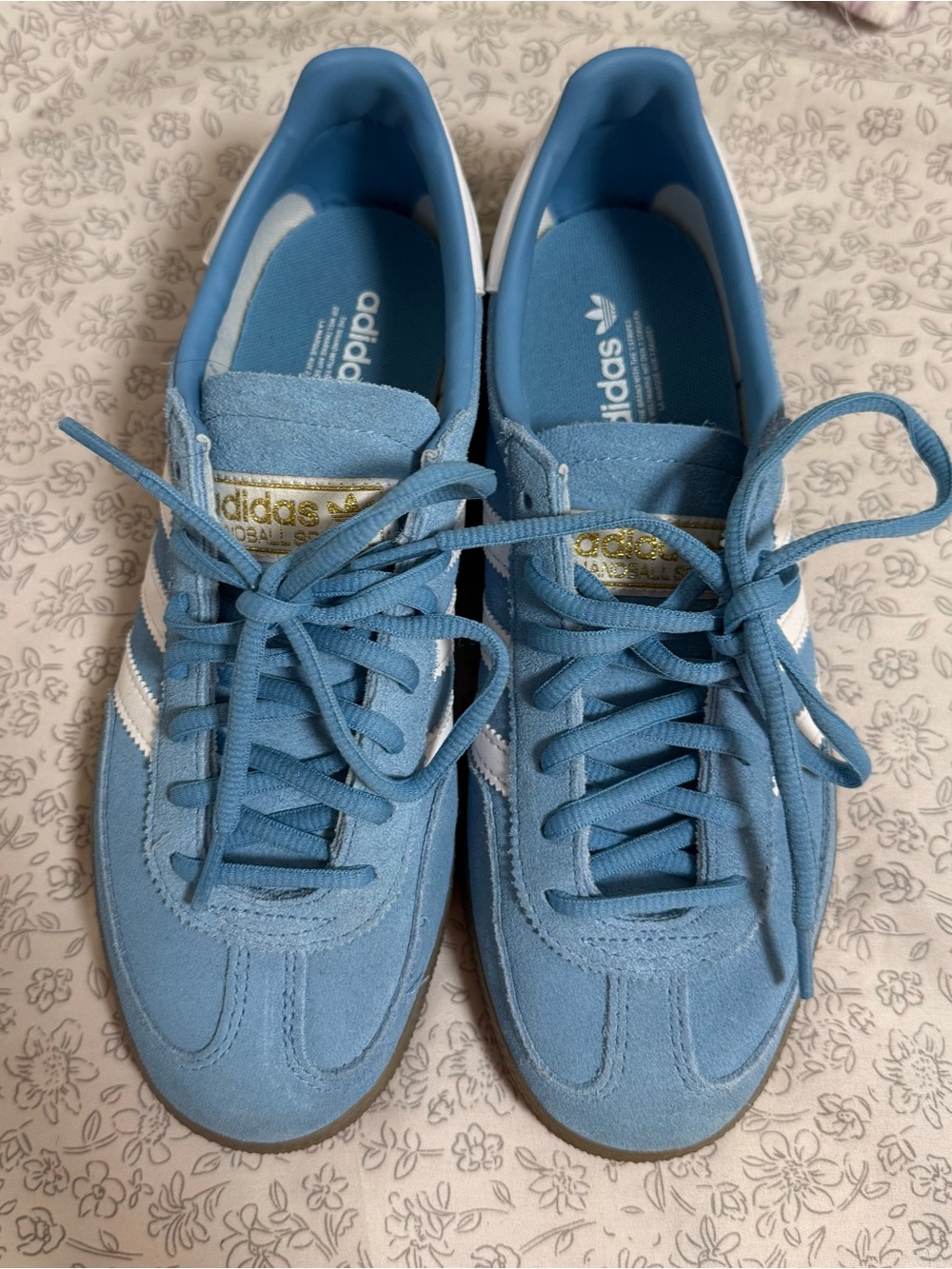 adidas Light Blue Suede Sneakers with White Stripes